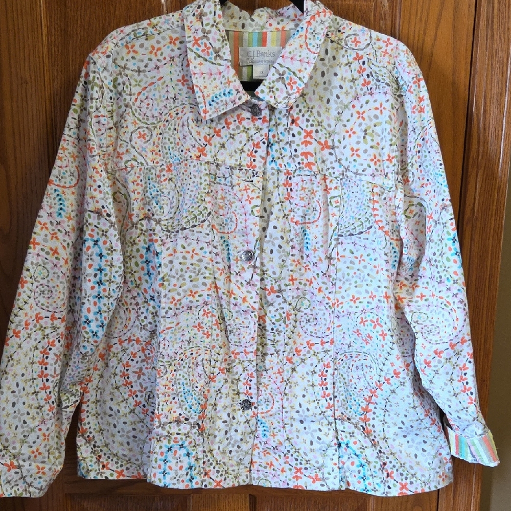 CJ Banks Multicolor Paisley Button Down Shirt